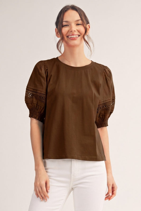 Lace Accent Puff Sleeves Lovely Top