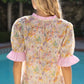 Carley Stripe Ruffle Detail Floral Embroidered Print Top