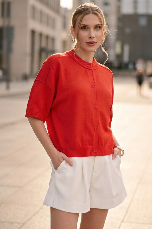 Everyday Cardigan Sweater Crew-neck Elbow-length Sleeves