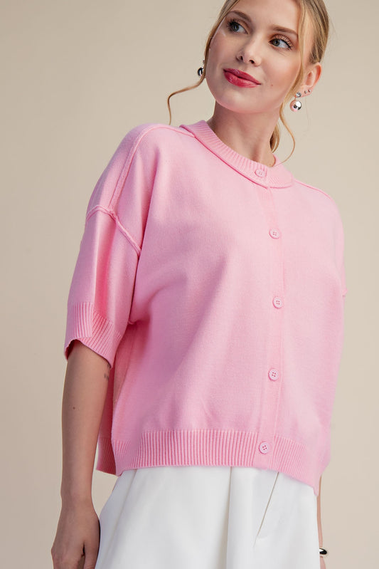 Everyday Cardigan Sweater Crew-neck Elbow-length Sleeves