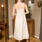 Engagement Textured Floral Embroidery Ruched Strap Midi Dress
