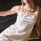 Engagement Textured Floral Embroidery Ruched Strap Midi Dress