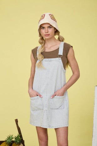 Train Stripe Denim Overall Mini Dress