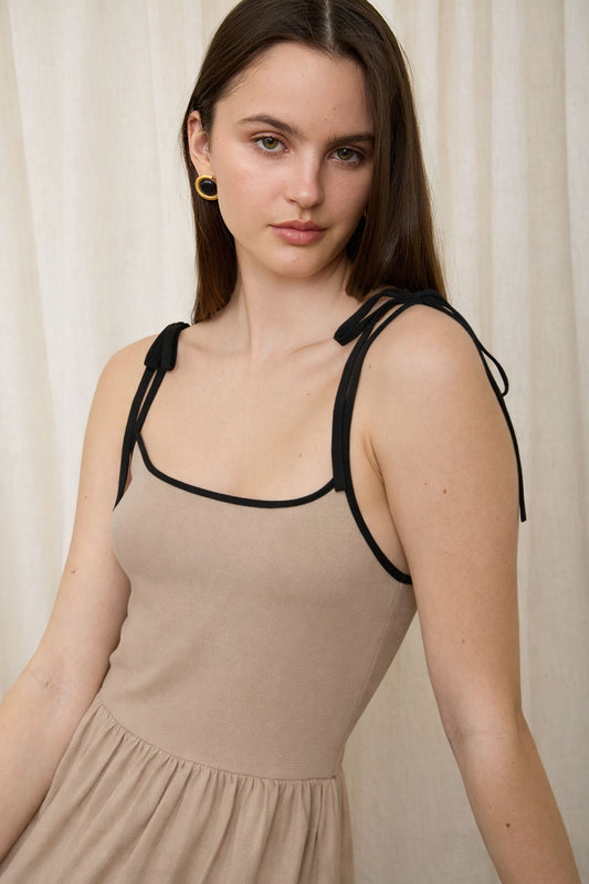 Taylor Contrast Tie Spaghetti Strap Mix Media Midi Dress