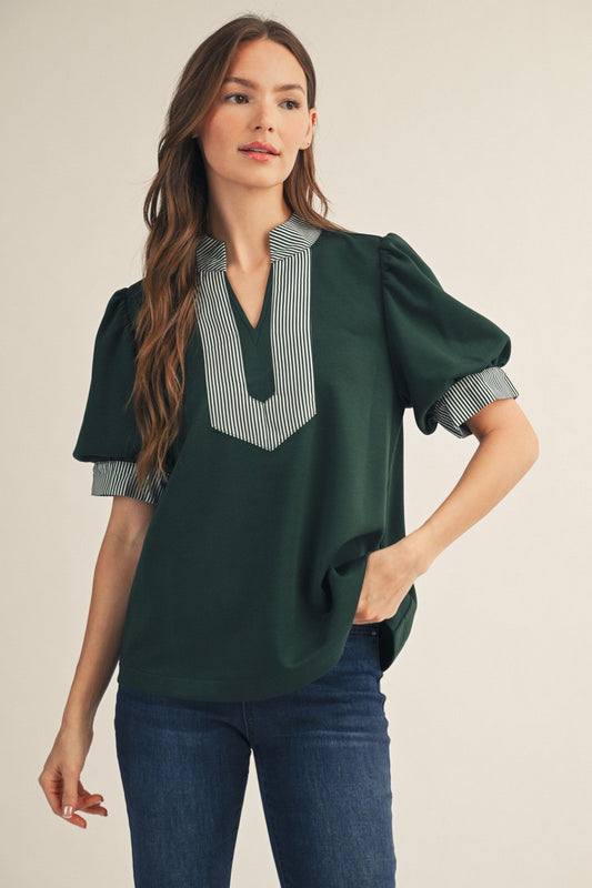 National Stripe Contrast Accent Solid Top