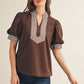 National Stripe Contrast Accent Solid Top