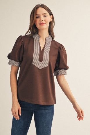 National Stripe Contrast Accent Solid Top