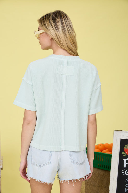 Heaven Ribbed Pocket Detail Short Sleeve Knit Top
