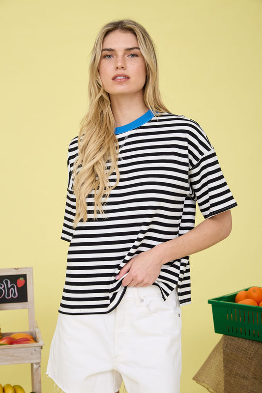 Rebel Stripe Colorblock Detail Short Sleeve Knit T-shirt