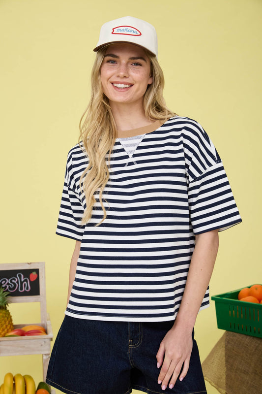 Rebel Stripe Colorblock Detail Short Sleeve Knit T-shirt