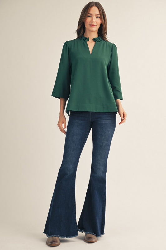 Odette Ruffled Neck Crinkle Solid Top