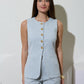 Friendship Pinstripe Longline Button Down Denim Vest