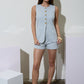 Friendship Pinstripe Longline Button Down Denim Vest