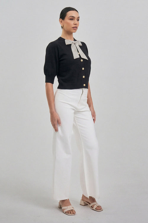 Able Satin Tie Neck Cardigan Sweater