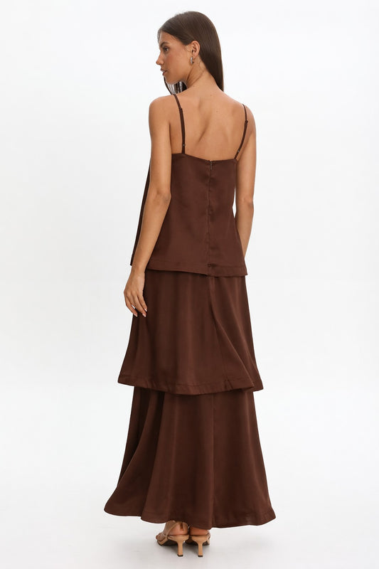 Chocolate Layered Flowy Maxi Dress