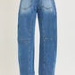 Slouchy Crop Barrel Eyelet Waistband Details Jeans