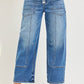 Slouchy Crop Barrel Eyelet Waistband Details Jeans