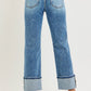 Temple High Rise Straight Cuffed Hem Jeans