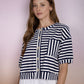Ryder Stripe Pattern Short Sleeve Button Down Knit Top