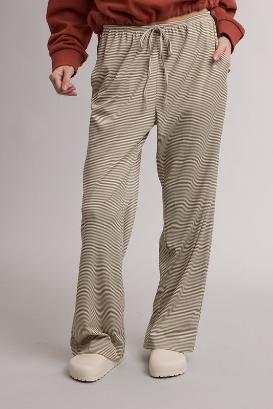 Fixed Striped Drawstring Knit Pants with Adjustable Drawstring