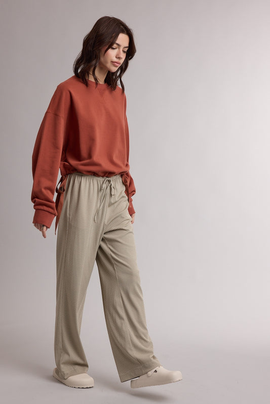 Fixed Striped Drawstring Knit Pants with Adjustable Drawstring