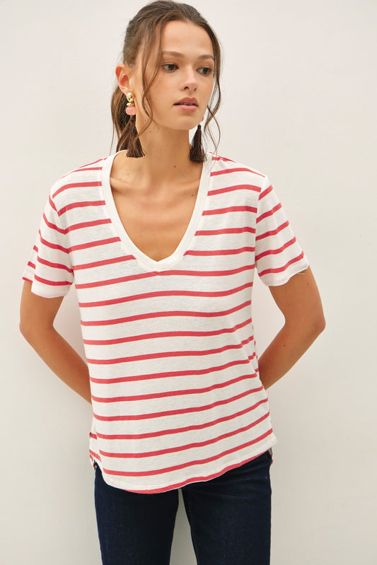 Humble Cotton Linen Blend Relaxed Fit Striped T-shirt