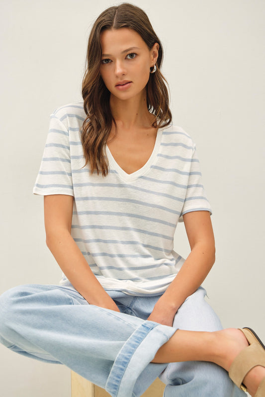 Humble Cotton Linen Blend Relaxed Fit Striped T-shirt