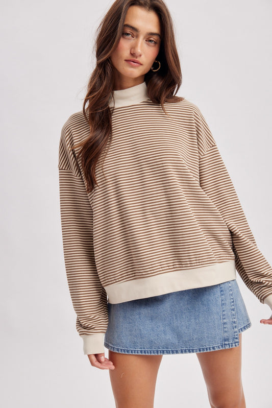 Professional Striped Mock Neck Knit Top