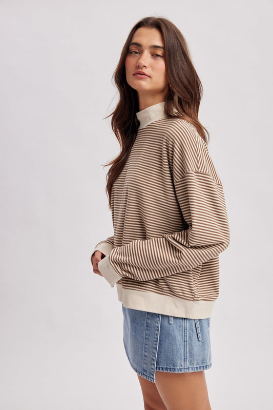 Professional Striped Mock Neck Knit Top