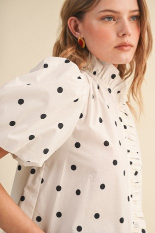Chapter Polka Dot Ruffled Button Down Top