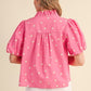 Chapter Polka Dot Ruffled Button Down Top