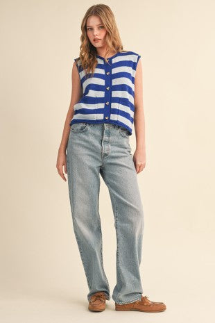 Framed Striped Knit Sweater Vest