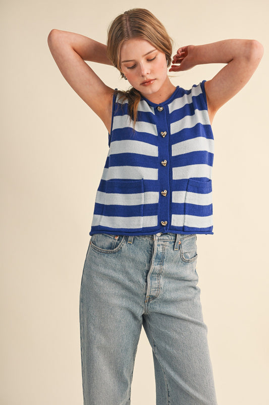 Framed Striped Knit Sweater Vest