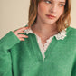 Mave Ruffle Scallop Lace Trim V Neck Sweater
