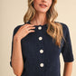 Basket Weave Knit Short Sleeve Sweater Cardigan