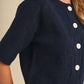 Basket Weave Knit Short Sleeve Sweater Cardigan