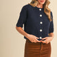 Basket Weave Knit Short Sleeve Sweater Cardigan