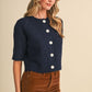 Basket Weave Knit Short Sleeve Sweater Cardigan