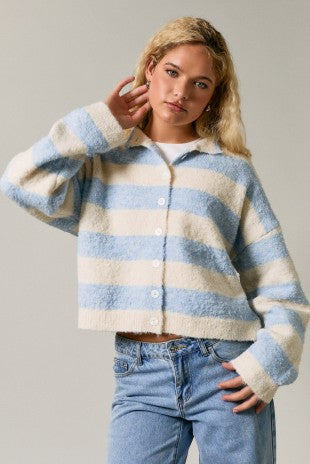 Simon High Neck Stripe Cardigan