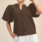 Dreams Puff Sleeve Top With V-neck In Textured Fabric