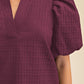 Dreams Puff Sleeve Top With V-neck In Textured Fabric
