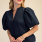Dreams Puff Sleeve Top With V-neck In Textured Fabric