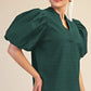 Dreams Puff Sleeve Top With V-neck In Textured Fabric