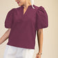 Dreams Puff Sleeve Top With V-neck In Textured Fabric