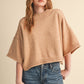Truffle Marled Knit Mock Neck Short Sleeve Sweater