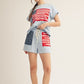 American Flag Top Patched Washed Casual Top