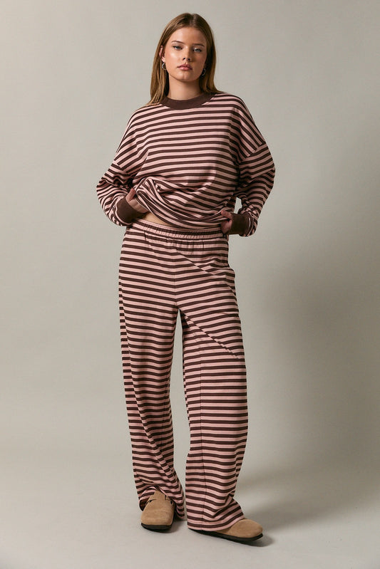 Covington Mid Rise Stripe Wide Long Sweatpants