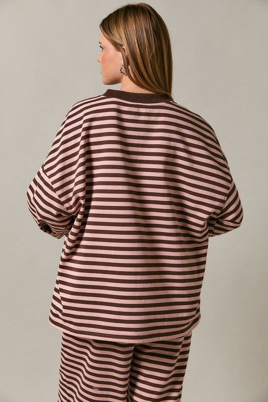 Covington Top Long Sleeve Crew Neck Stripe Oversized Sweatshirt