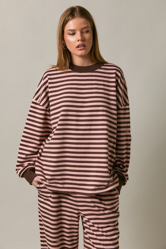 Covington Top Long Sleeve Crew Neck Stripe Oversized Sweatshirt