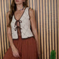 Johnny Contrast Stitch Crochet Knit Front Tie Vest